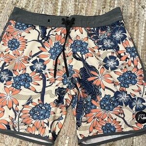 Men’s Quiksilver Blue and Orange Floral Board Shorts